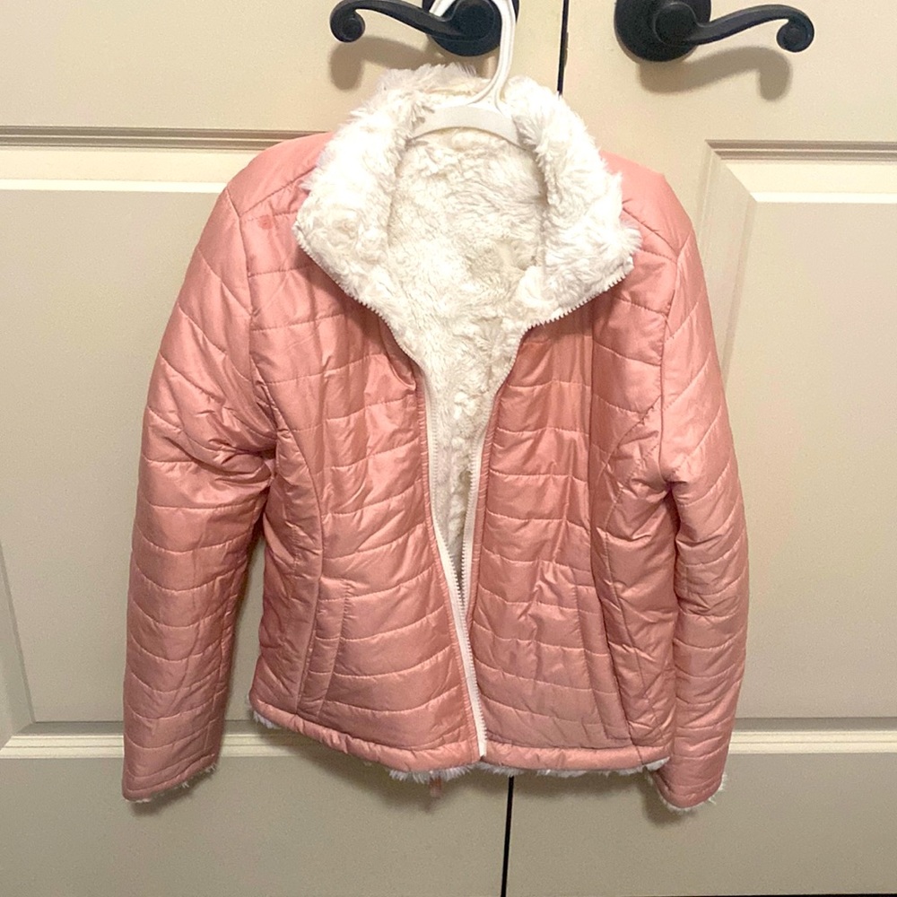 Girls, pink fuzzy jacket